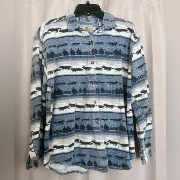 RedHead Tops - RedHead For Her Blue Bear Wildlife Flannel Shirt Jacket L